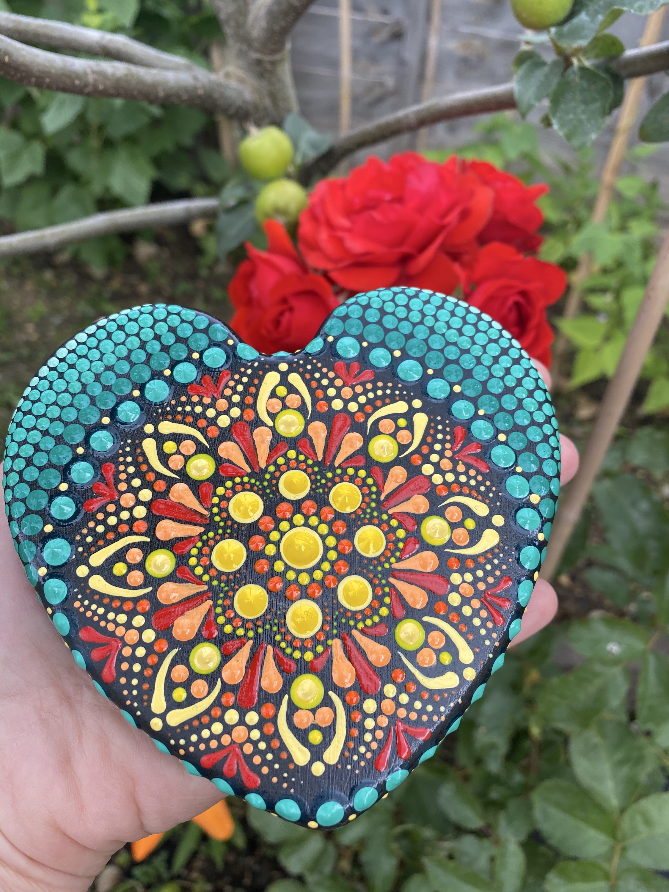 Teal Heart — painted stone