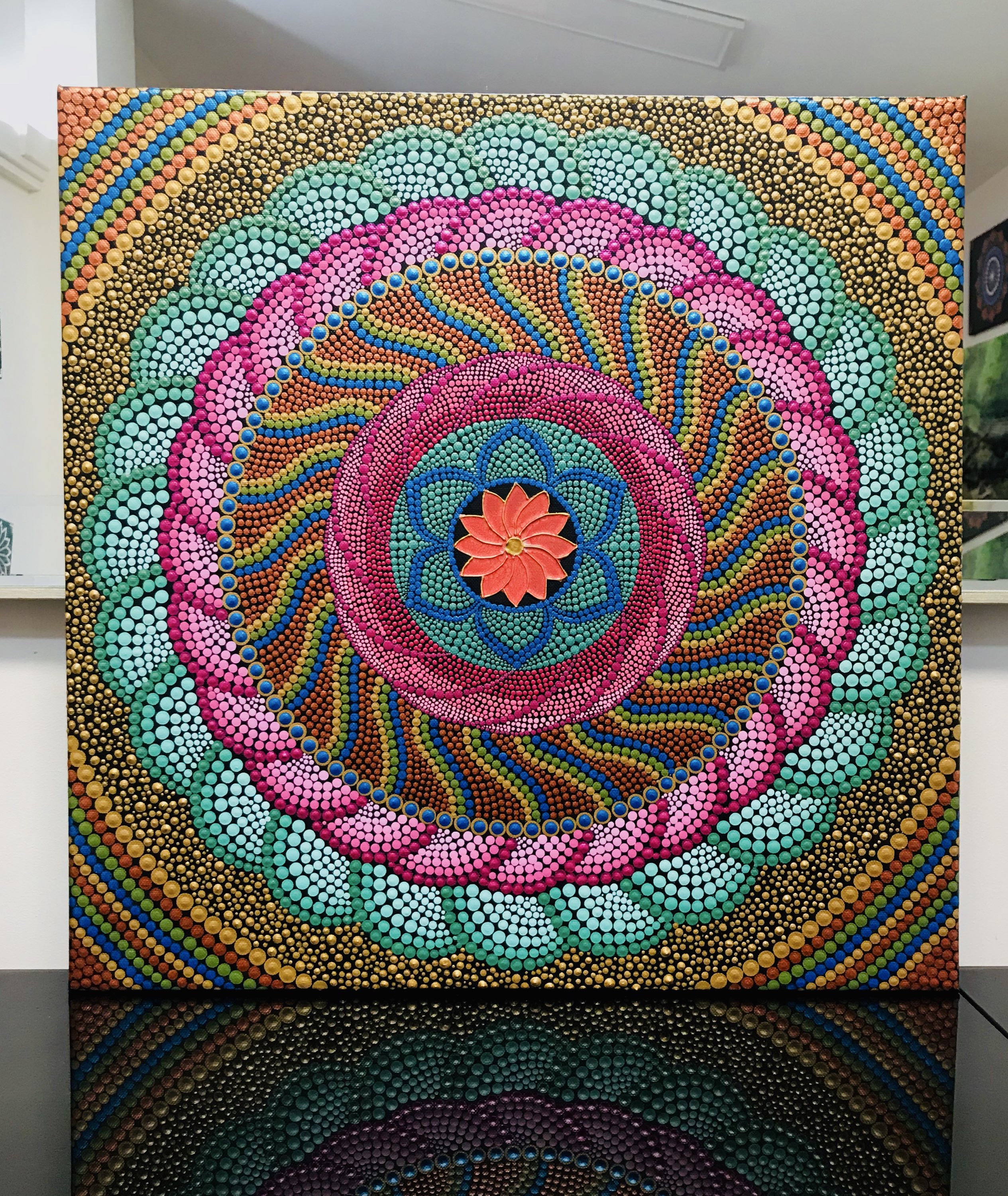 Whirlpool — rainbow mandala with 3D flower